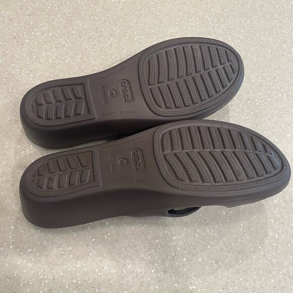 Crocs Patricia Sandals Women's Size 11 Brown Slip On Wedge Heel Strappy Comfort - Picture 7 of 10